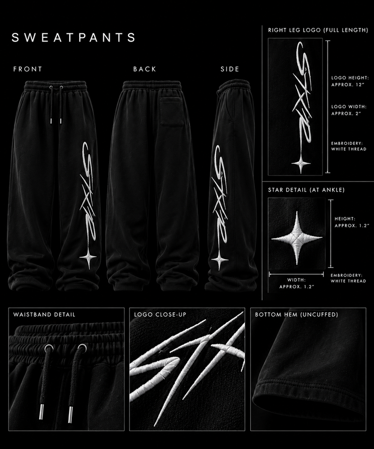 STXR Baggy Embroidered Sweatpants – Black